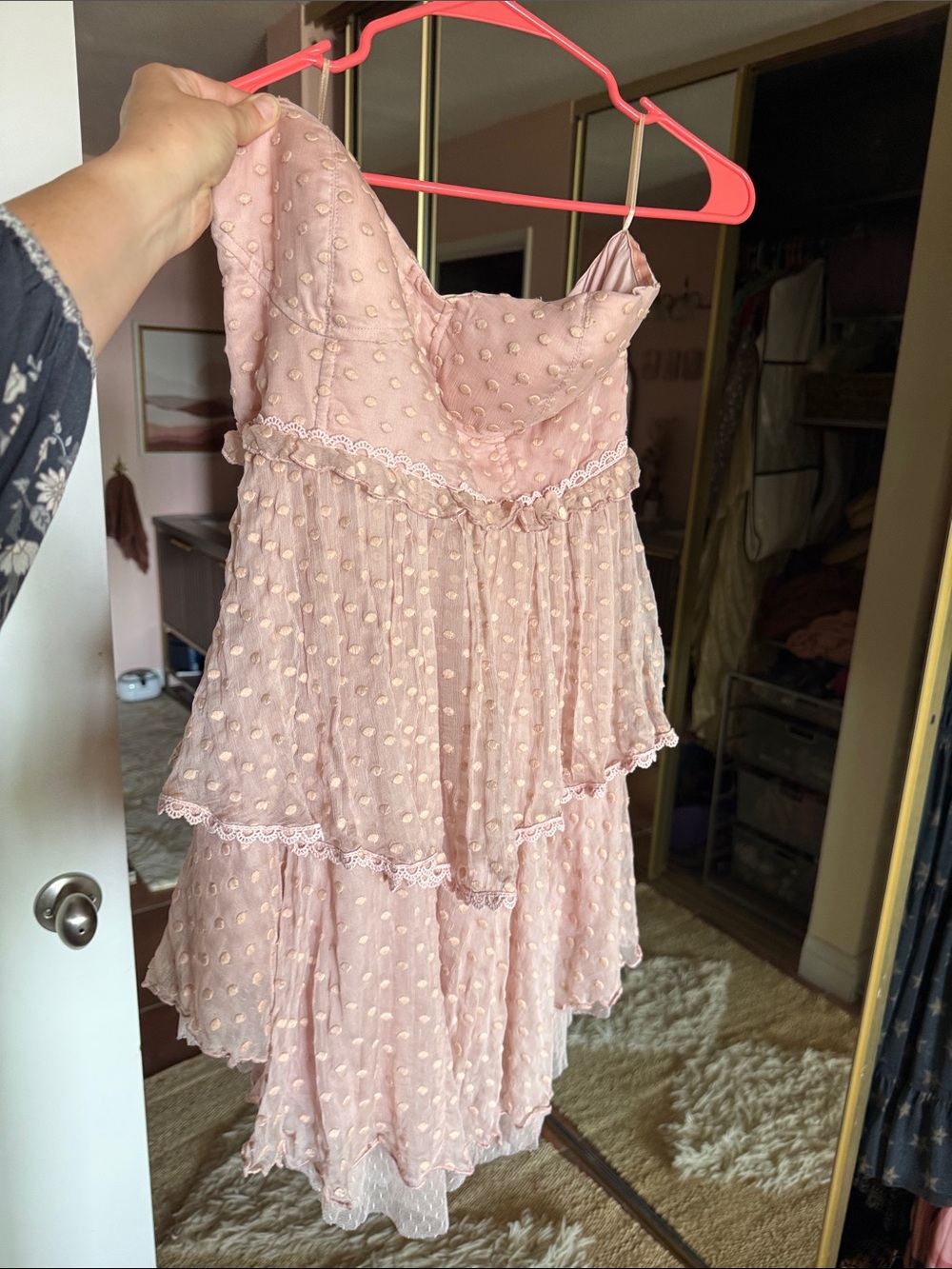 Spell Blush Pink Swiss Dot Tiered Mini Dress